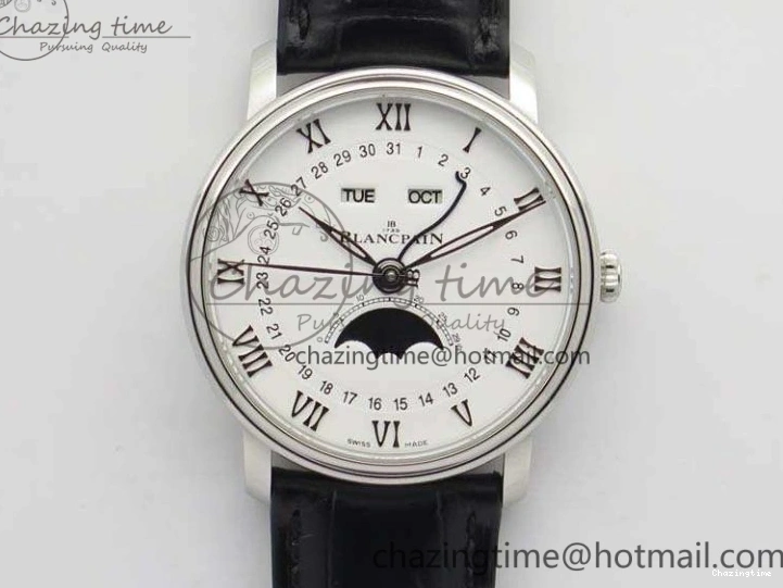 0326 Villeret 6651 SS ZF 1:1 Best Edition White Dial On Black Leather Strap A Practical 8098